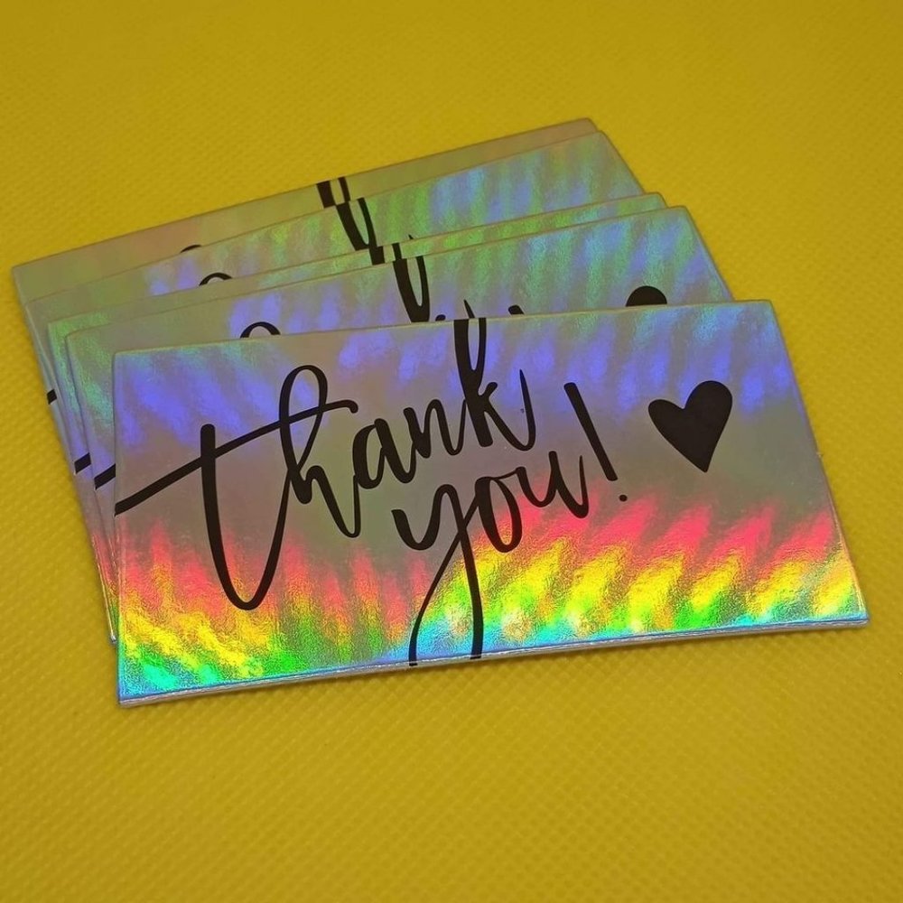 50 Pcs Thank You Cards Small Business Shiny Silver Chrome